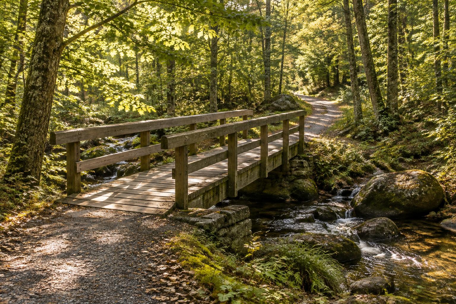 Woodland footbridge over a small stream